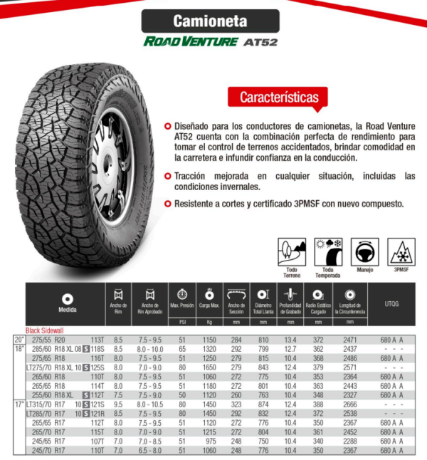 LLANTA 235/75 R15 109T AT52 KUMHO VT - Image 2