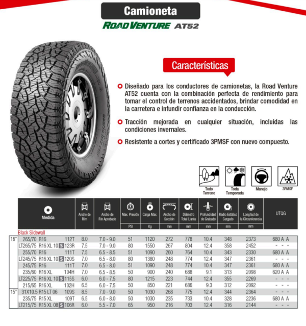 LLANTA 235/75 R15 109T AT52 KUMHO VT - Image 3
