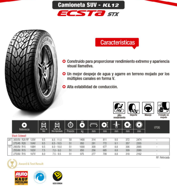 LLANTA 295/50 R15 108H KL12 ECSTA KUMHO - Image 2