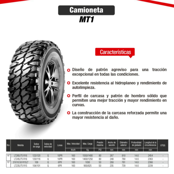 LLANTA LT235/75 R15 6PR104/101Q SUV MT1 GALLANT - Image 2
