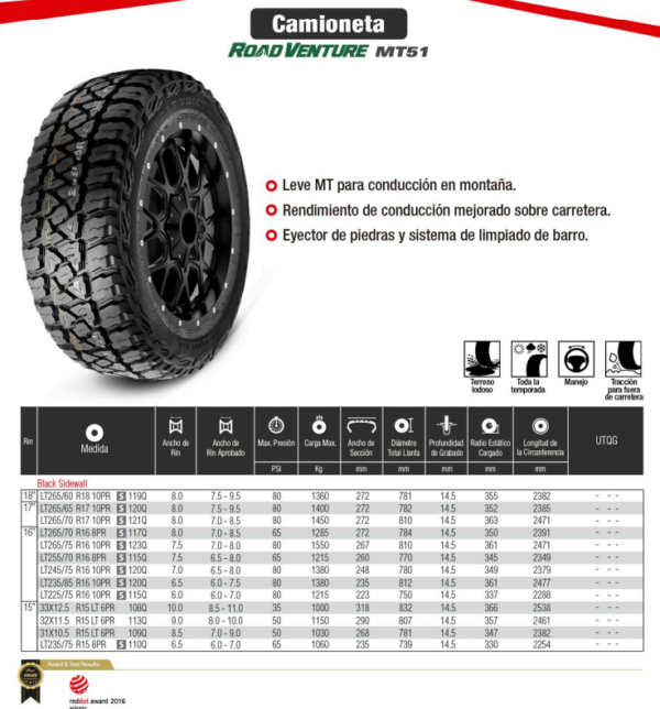 LLANTA 265/70 R17 Q10L 121Q MT51 KUMHO VT - Image 2