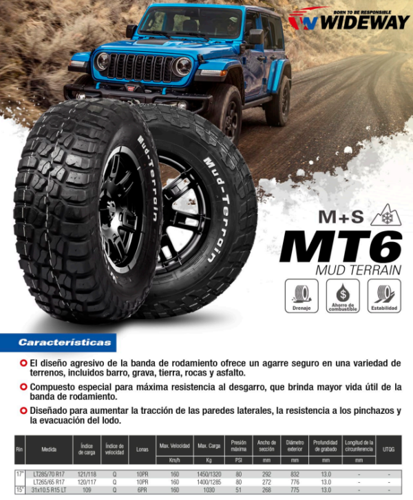 LLANTA LT265/65 R17 10PR120/117Q MUD-TERRAIN MT6 WIDEWAY - Image 2