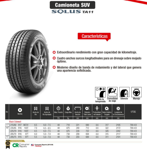LLANTA 205/70 R16 97T TA11 KUMHO - Image 2