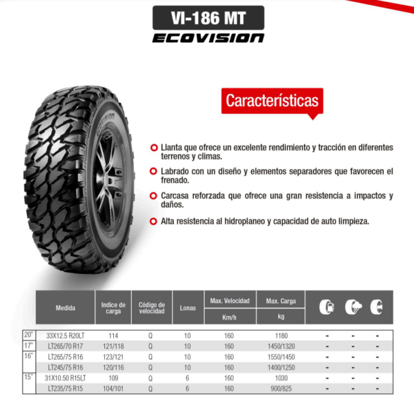 LLANTA 31x10.5 R15 6PR109Q VI-186 MT ECOVISION - Image 2