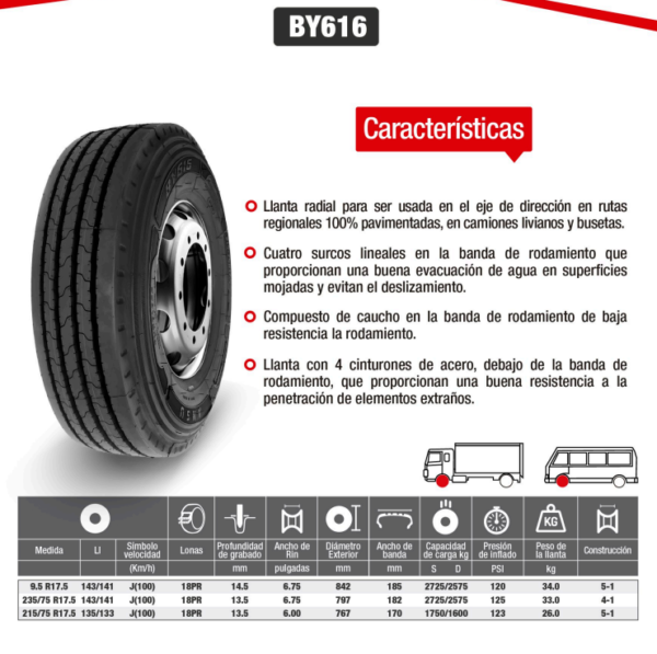 LLANTA 215/75 R17.5 18PR135/133J BY616 DIR ANSU - Image 2