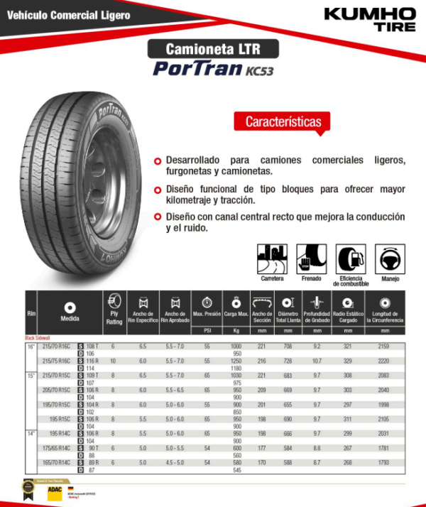 LLANTA 165/70 R14C 6PR 89R KC53 KUMHO - Image 2