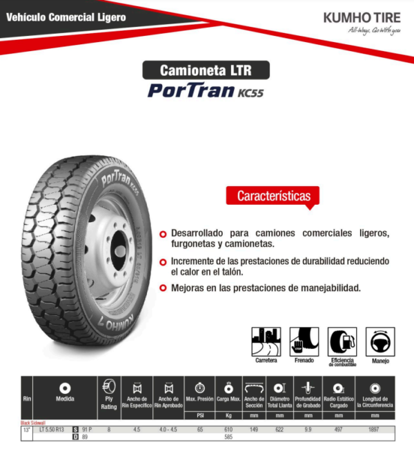 LLANTA 550 R13 8PR 91P KC55 TRACC KUMHO - Image 2