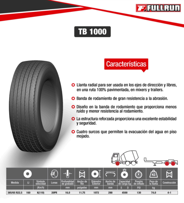 LLANTA 385/65 R22.5 20PR160K TB1000 DIR FULLRUN - Image 2