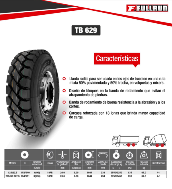 LLANTA 12 R22.5 18PR152/149G TB629 TRACC OTR FULLRUN - Image 2