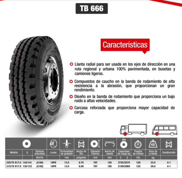 LLANTA 235/75 R17.5 18PR143/141J TB666 DIR MIX FULLRUN - Image 2
