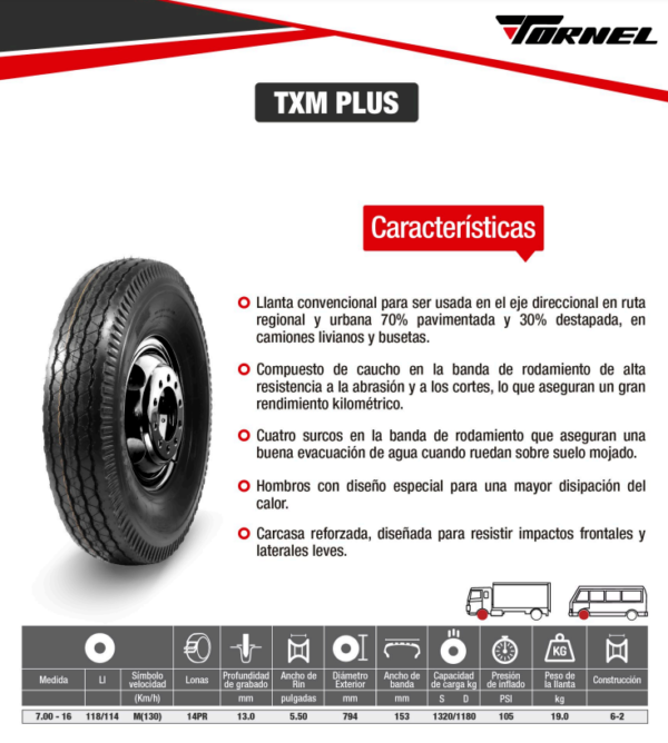 LLANTA 700 - 16 14PR118/114M TXM PLUS DIR TORNEL - Image 2